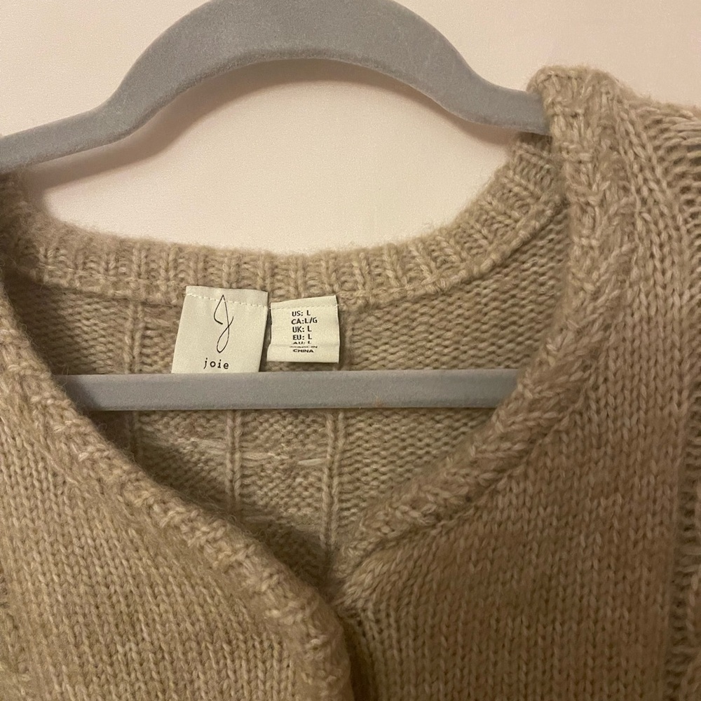 Joie Classic Cable Knit Button-Front Sweater Cardigan - Taupe - Picture 2 of 3